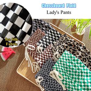 Women Summer Spring Plaid Casual Pants Ice Silk Smooth Loose Wide Leg <strong>Trousers</strong> New Lady <strong>Checkered</strong> Long Pants - Product Image 5