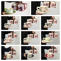 300ml Moderne Luxus-Porzellan-Kaffeetasse mit Bemaltem Muster, Henkel und Untertasse, Spülmaschinen- und Mikrowellenfest, Hitzebeständig, Nachhaltiges Geschenk