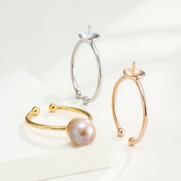 Meistverkaufter Minimalistischer S925 Sterling Silber Verstellbarer Ring mit Blanko-Fassung und Stift für Perlen DIY Einlage Schmuckzubehör