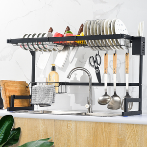 Étagère de cuisine industrielle en acier au carbone pour rangement de bols, avec supports amovibles, panier égouttoir pour vaisselle et organisateur d'évier - Product Image 2