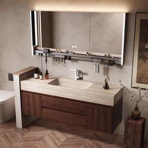 Armoire de salle de bain de style antique bassin intégré plié à la chaleur lavabo écologique grotte d'ange pierre plaque de roche finition laquée lavabo - Product Image 2