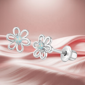 Children Jewelry 925 Sterling Silver CZ Flower <strong>Earrings</strong> 7mm Design Hypoallergenic Screw <strong>Back</strong> Lightweight <strong>Safety</strong> Fine Studs - Product Image 3