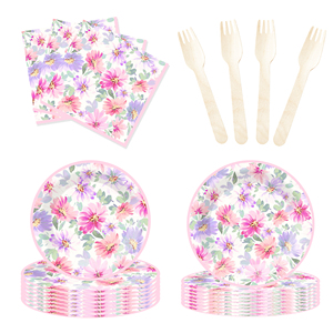 DAMAI - Juego de Vajilla Desechable con Diseño de Flores para Fiestas de Cumpleaños Infantiles, Incluye Platos de Papel, Servilletas y Mantel - Product Image 3