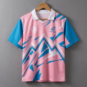 Jersey Sepak Bola & Futsal OEM ODM Custom Y2K Blokecore Polo Pink Biru dengan Cetakan Geometris Gunung, Sublimasi Penuh untuk Latihan - Product Image 3