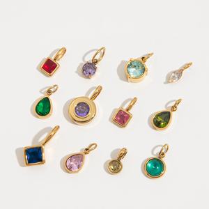 Collar con colgante de 12 piedras de nacimiento de acero inoxidable chapado en oro de 18 quilates para mujer, cadena suelta con dije de circonita, venta al por mayor, básico, DIY - Product Image 4