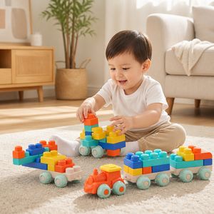 Blocs de construction en caoutchouc souple à grosses particules, jouets éducatifs à assembler soi-même, <span class=keywords><strong>puzzle</strong></span> à mâcher pour bébé - Product Image 1
