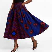 Jupe longue en laine légère à imprimé wax africain, couleur vive, coupe ample avec poches latérales pour filles – Grande Vente