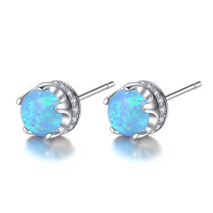 Hot Sale S925 <b>Sterling</b> <b>Silver</b> <b>Stud</b> Blue Fire Opal for Women's Engagement Wedding Birthday Party Gifts-Rhodium Plated Trendy - Product Image 1