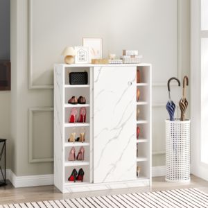 DB Home Armoire à chaussures blanche en marbre avec 6 couches de rangement pour chaussures à porte coulissante pour au moins 30 paires - Product Image 4