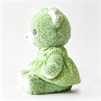Adorable Ours en Peluche Vert avec Robe à Fleurs et Pois, Jouet en Peluche Moelleux de Dessin Animé, Décoration Maison, Cadeau