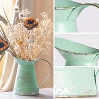 Pichet à fleurs en métal galvanisé vert Vase décoratif de ferme Vase rustique pour tournesols