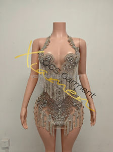 أوكسترادي فاخر فضي حجر الراين شرابة حزب فستان حفلة عيد ميلاد فساتين صغيرة للنساء فاخر فستان مثير للنساء حزب النادي الليلي - Product Image 5