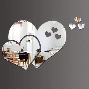 Creative DIY Modern Style 3D Heart Shaped Acrylic Mirror <b>Wall</b> <b>Stickers</b> for Home Living Room Mural Decoration - Product Image 1
