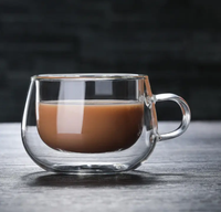 Tasses à café en verre à double paroi isolées claires faites à la main de 200ml avec poignée