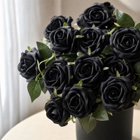 Bouquet de roses noires artificielles en soie, centre de table de mariage, décoration intérieure, tige de rose artificielle réaliste