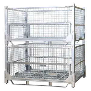 Foldable pallet warehouse stacking metal wire container storage transport cage