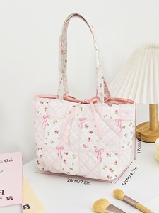 Gran oferta, bolsa de viaje de algodón acolchado Rosa Floral ligera, bolsa de regalo de compras portátil personalizada para chica de belleza - Product Image 6