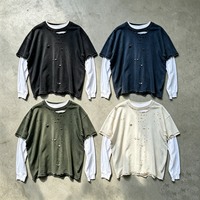 T-shirt vintage délavé à l'acide surdimensionné avec logo personnalisé, 200 g/m², manches longues, effet vieilli, pour marque - Fabricant chinois