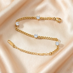 Bracciale di Lusso in <span class=keywords><strong>Acciaio</strong></span> Inossidabile Placcato Oro 18K con Diamanti e Zirconi, Bracciale a Catena con Zirconi PVD, Gioielli Quotidiani per Donne - Product Image 4