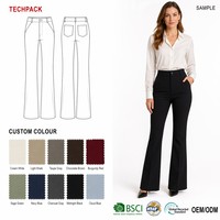 Pantalon évasé personnalisé OEM vert forêt, minimaliste, en crêpe respirant, avec bas évasé, poches plaquées rétro, en fibres recyclées, taille haute