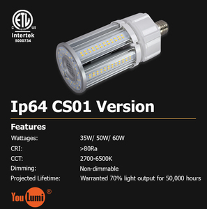 Cubierta de PC rechoncho, <span class=keywords><strong>CA</strong></span> 100-277V 300-480V 30-135W, lámpara LED de maíz 2700K-6000K, temperatura de Color - Product Image 2
