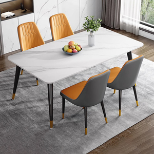 Ensemble <span class=keywords><strong>de</strong></span> table à <span class=keywords><strong>manger</strong></span> moderne en métal certifié CE, 4 places, avec plateau en marbre et chaises, pour la cuisine et le salon - Product Image 1