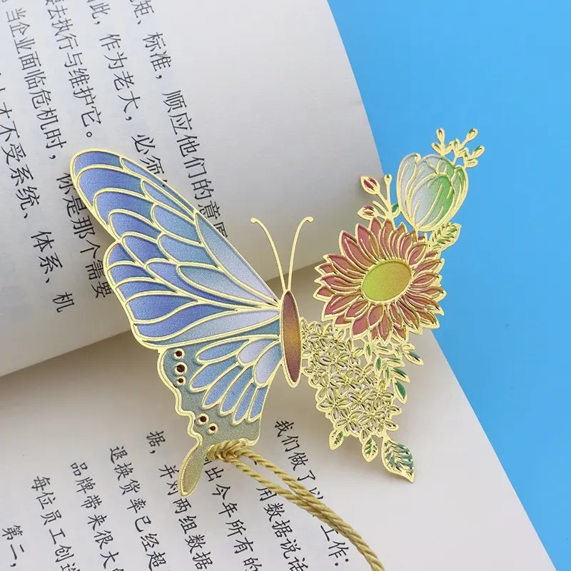 High quality hot sale cheap gold plated custom butterfly design logo book marks for book