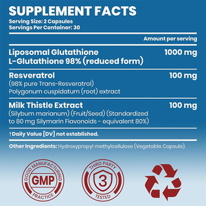 Suplemento Antioxidante Personalizado em Cápsulas Lipossômicas de L-Glutationa com Resveratrol e Cardo Mariano para Saúde Celular e Desintoxicação do Fígado - Product Image 6