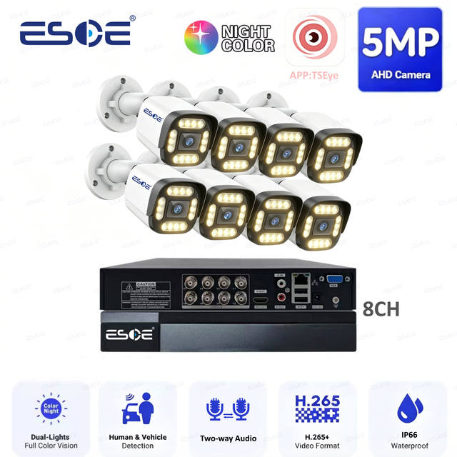 Factory Price TSEye Surveillance Waterproof Camera 5MP 2MP AHD CCTV DVR KIT 8CH With Network Cable and Power Supply Included