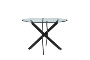 Table basse de table à manger en verre à dessus rond de jambes noires avec verre clair d'épaisseur de 8mm