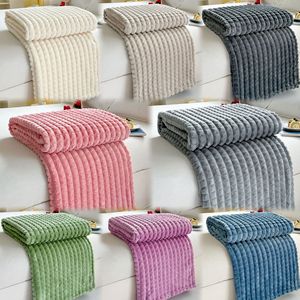 Couverture hiver bureau flanelle jeter couverture motif solide <span class=keywords><strong>fausse</strong></span> <span class=keywords><strong>fourrure</strong></span> <span class=keywords><strong>Plaid</strong></span> rayé tricoté Technique doux lisse confortable - Product Image 2