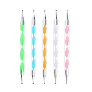 Lot de 5 stylos à double tête pour nail art, manche en bois ou acrylique, outil de conception d'ongles, stylos à points pour marbrage - Product Image 1