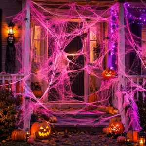 Artículos para Fiestas de Casas Encantadas, Decoración de Telaraña Rosa de Halloween de 100 g con 40 Arañas de Plástico, Conjuntos de Telarañas Artificiales Elásticas - Product Image 3