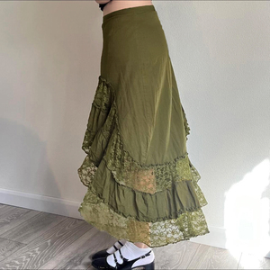 กระโปรงยาวทรงเอวต่ำแต่งลูกไม้สไตล์วินเทจ ชายกระโปรงไม่สมมาตร ผ้าจับเดรป สไตล์ป่าไม้ โบโฮชิค สำหรับผู้หญิง - Product Image 6