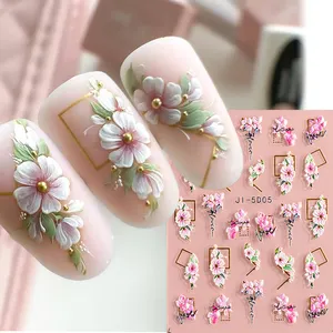 Adesivi per unghie in rilievo 5D White Lily of the Valley Tulip Dreamcatcher Gel Polish Wedding Flower inciso Slider Nail Decal