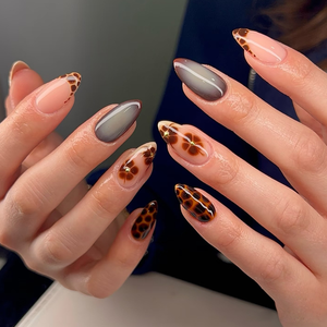 <span class=keywords><strong>Uñas</strong></span> Postizas de Estilo Europeo con Estampado de Leopardo en Ámbar Suave, Degradado <span class=keywords><strong>Rosa</strong></span> Translúcido, Gris Marrón Dorado, Decoración de Longitud Corta - Product Image 6