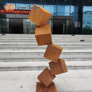 Sculpture cubique abstraite moderne en acier corten Art métallique empilé pour la décoration de paysage de jardin - Product Image 6