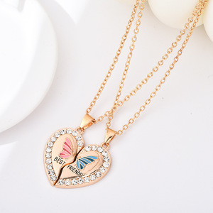 Fashion Best Friends Pendant <strong>Necklace</strong> Heart Rhinestone Colorful Drip Oil Charming Couple Friend Spliceable Pendant <strong>Necklace</strong> Gift - Product Image 3