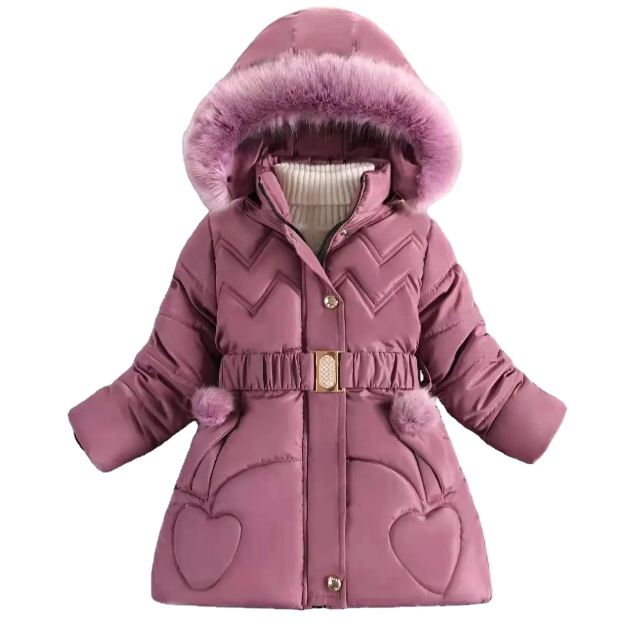 Winter Kids Coat Solid Color Children's Middle Long Coat For Girl Leisure sports fashion cotton padded clothes baby down jacket