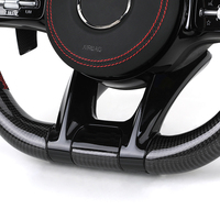 Volant en cuir semi-perforé avec garniture noire piano, carbone et LED pour W204 W205 C180 W221 W222 W213 C43 C63 AMG
