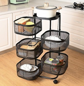 Carrito de empuje, estante de cocina, carrito de mano para verduras, cesta de acero al carbono, almacenamiento de aperitivos, organizador de Dios - Product Image 2