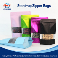 Pochette zippée mate colorée avec fenêtre transparente, refermable, de qualité alimentaire, pour noix et fruits secs