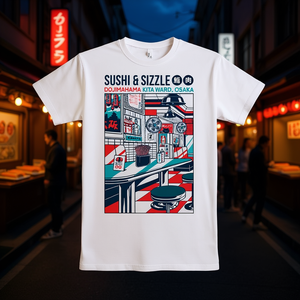 T-shirt Sushi & Sizzle Osaka Dojimahama Kita Ward Japan Design unisex bianco - Product Image 3
