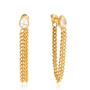 <b>Chain</b> Tassel Drop Earrings Gold Plated Zircon Bezel Setting Everyday Wear Stainless Steel Jewelry - Product Image 5