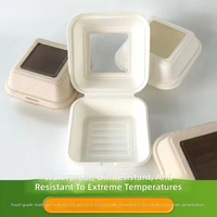 Caja Desechable para Hamburguesas de 6 Pulgadas Cuadradas con Ventana Transparente, Ecológica, Biodegradable, Caja para Pastel para Llevar, Caja Bento para Hornear