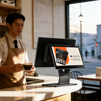 Máquina POS sin ventilador de diseño innovador de 15.6 pulgadas, fabricada en fábrica, con sistema POS Windows 11, soporte VESA y cuerpo delgado de aluminio.