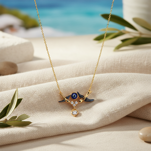 14K Or Massif Avaler Mauvais Oeil Charme Collier - Product Image 3