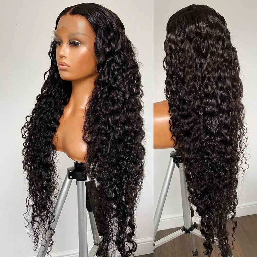 13x6 Brazilian Human Hair HD Lace Front Wig,5X5 Glueless Full HD Lace Closure Wig, Long Deep Water Wave HD Lace Frontal Wig