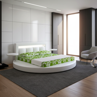 Cadre de lit design moderne avec LED, mobilier de chambre à coucher, lit rond king size moderne, lit double avec table de chevet