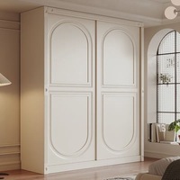 Armoire de chambre à coucher sur mesure avec porte coulissante arquée à la française, placard de rangement en verre cannelé avec tiroir verrouillable pour la maison